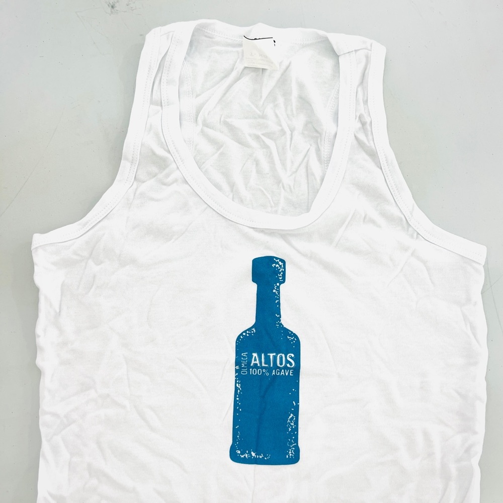 White Tank Top with Blue Altos Agave Graphic